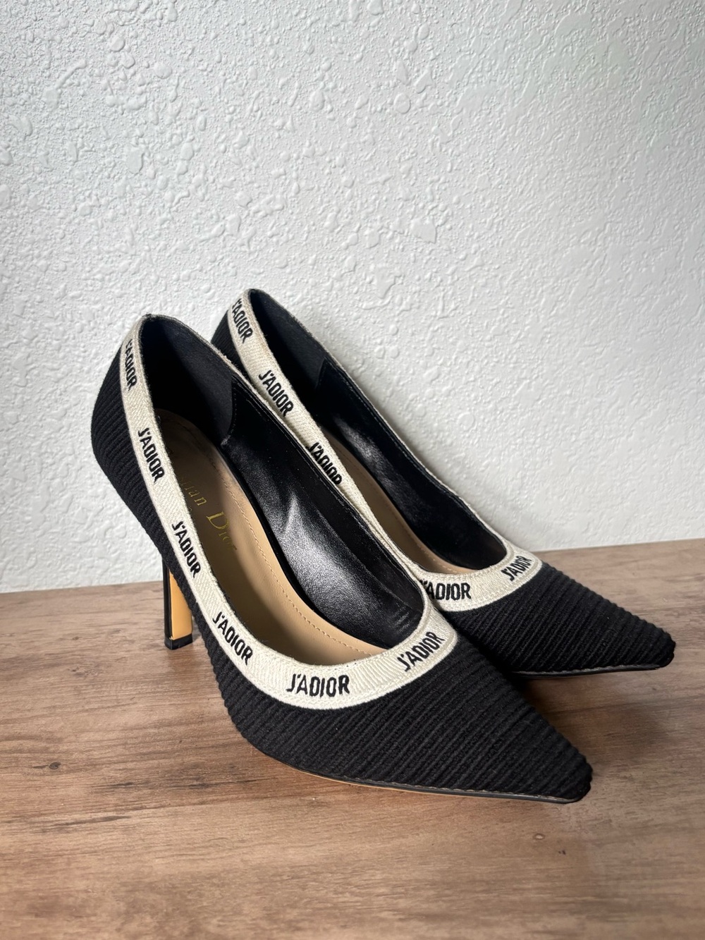 Dior Black Pointed Toe Pumps with Cream J'Adior Trim